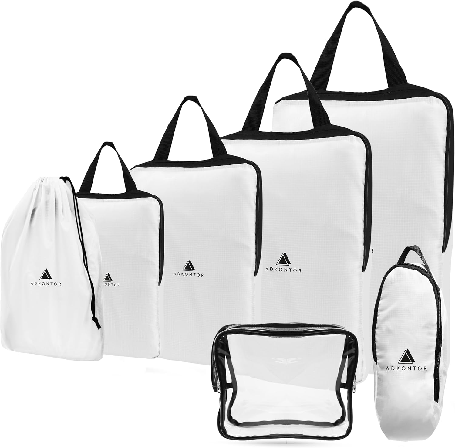 ADKONTOR Compression Packing Cubes for Suitcase, 7pcs Travel Accessories Lightweight Luggage Clothes Organiser Bags for Holiday Camping Travel Essential (White) ADKONTOR Compression Packing Cubes for Suitcase, 7pcs Travel Accessories Lightweight Luggage Clothes Organiser Bags for Holiday Camping Travel Essential (White)