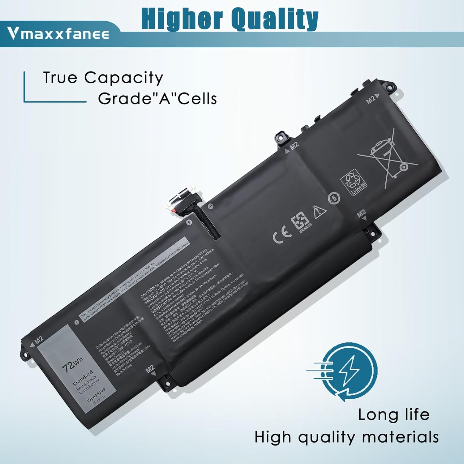 72Wh P83V9 Laptop Battery Replacement for Dell Precision 5480 5490 5470 Series Notebook YXP8T 0CDTT2 CDTT2 Black 15.4V 4442mAh