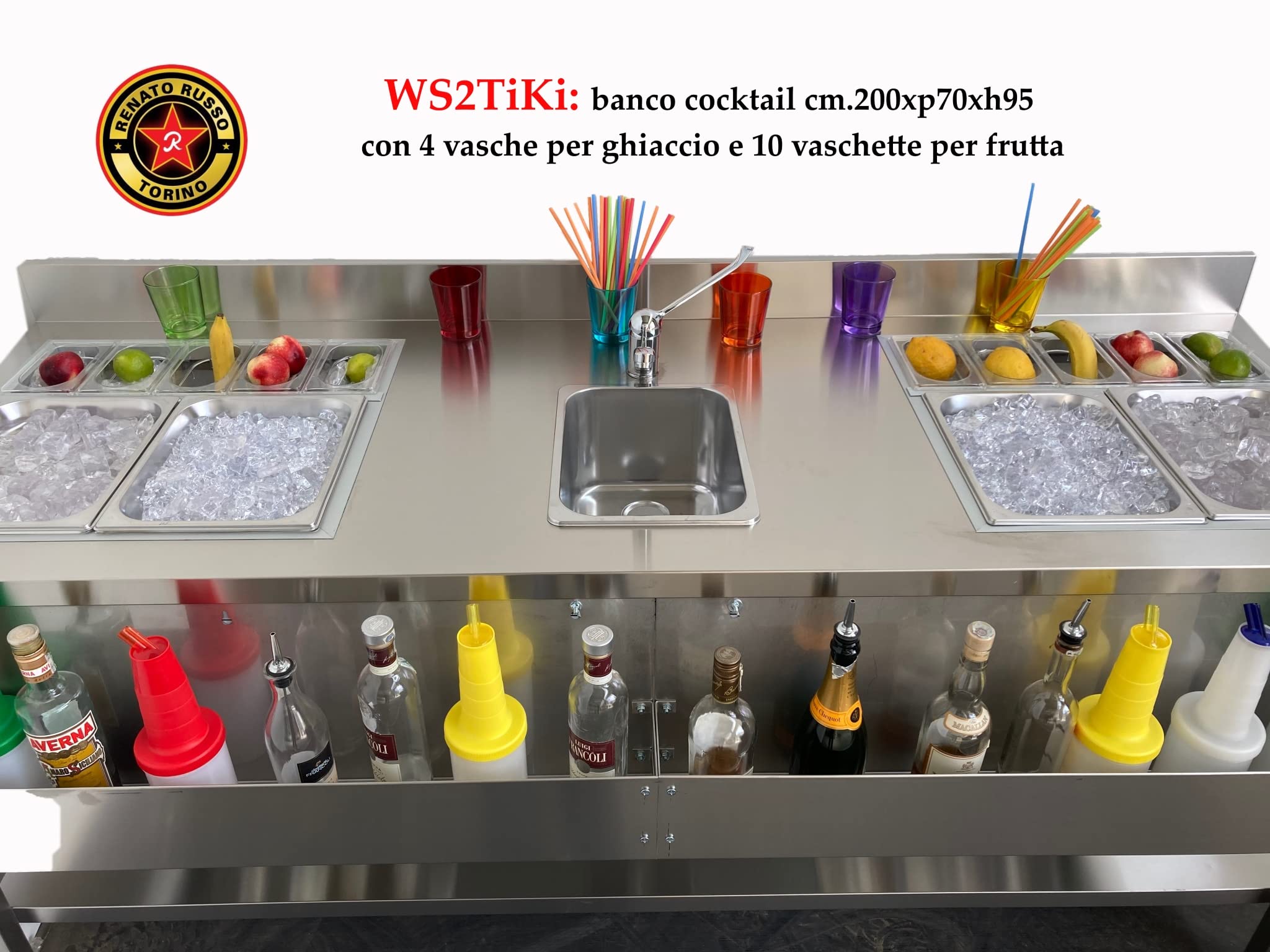 Banco per Cocktail cm.200xp70xh95 a 2 postazioni €.1.800+iva, Cocktail station per due barman