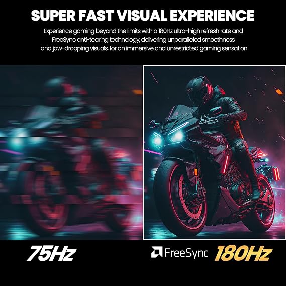 CRUA 24.5Inch Gaming Monitor 165Hz/180Hz, FHD(1920x1080P) 120% sRGB Computer Monitor, Height/Pivot/Swivel/Tilt Adjustable Vertical Monitor, Support FreeSync, DP,HDMI, Wall Mount (75mmX75mm)