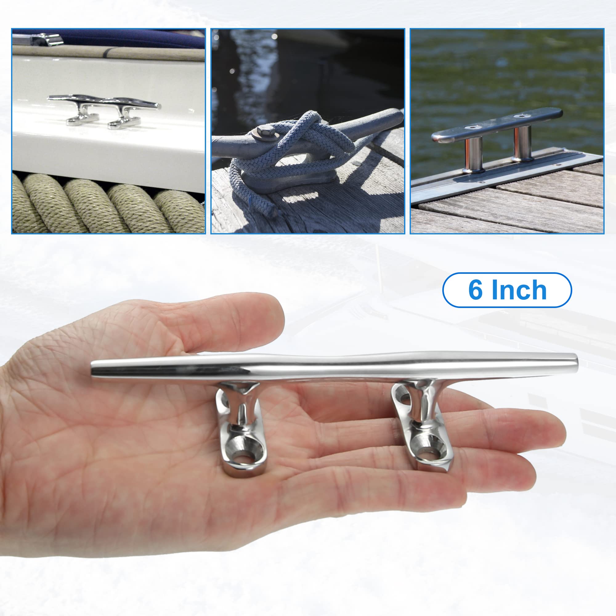 X AUTOHAUX Taquets Crochet INOX pour Mât De Bateau 2pcs 6 Pouces Argenté | 6 Pouces (150x40x31mm), Trou 7mm, Universel Pour Bateaux, Yachts, Navires, Facile À Installer, Durable