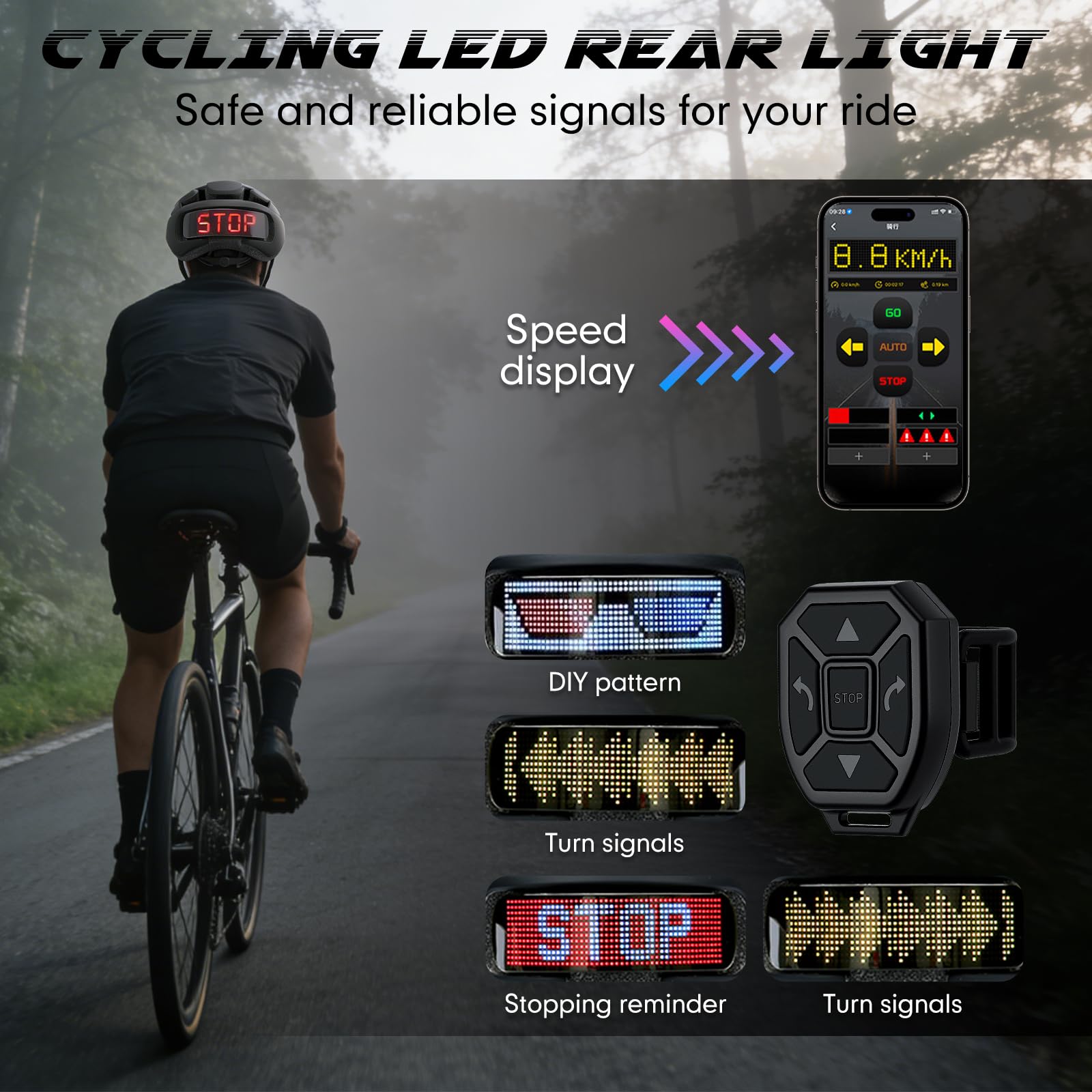 Casco da bicicletta connesso e sicuro per uomo donna casco intelligente con display LED personalizzabile, luci posteriori frenate, indicatori di direzione e avviso luminoso per mountain bike, strada