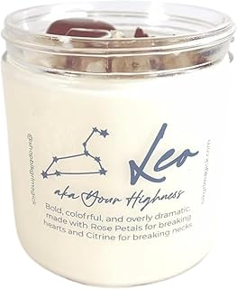 BlkGrlMagick LEO Zodiac Crystal Candle, Palo Santo Scented,Carnelian, Raw Citrine Crystals,Rose Petals, Astrology Candles for Sun Moon Rising Sign, July August Birthday Gift (8oz Jar)