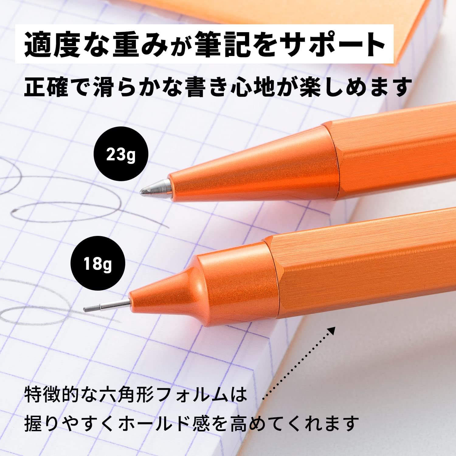 RHODIA cf9288 Ballpoint Pen, Script, 0.7mm, Hexagonal Shaft, Aluminum Body, Hairlined, Low Viscosity Oil-based Ink, Orange