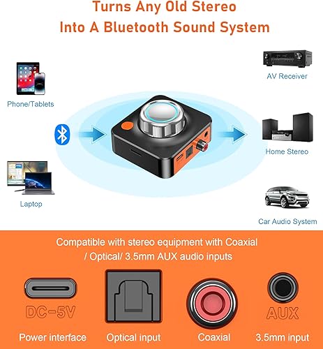 Miniatura 4 de Receptor Bluetooth para estéreo doméstico, receptor adaptador Bluetooth HiFi Music Audio con sonido envolvente 3D de baja latencia, adaptador