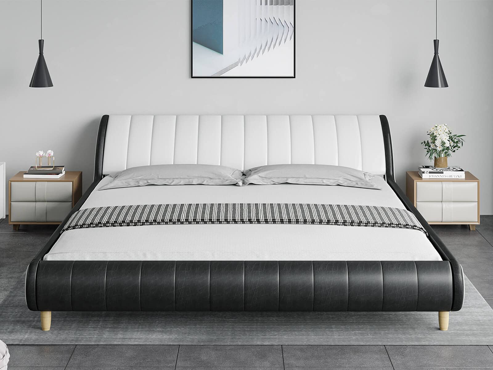 Buy Tiptiper King Size Faux Leather Upholstered Bed Frame, Modern