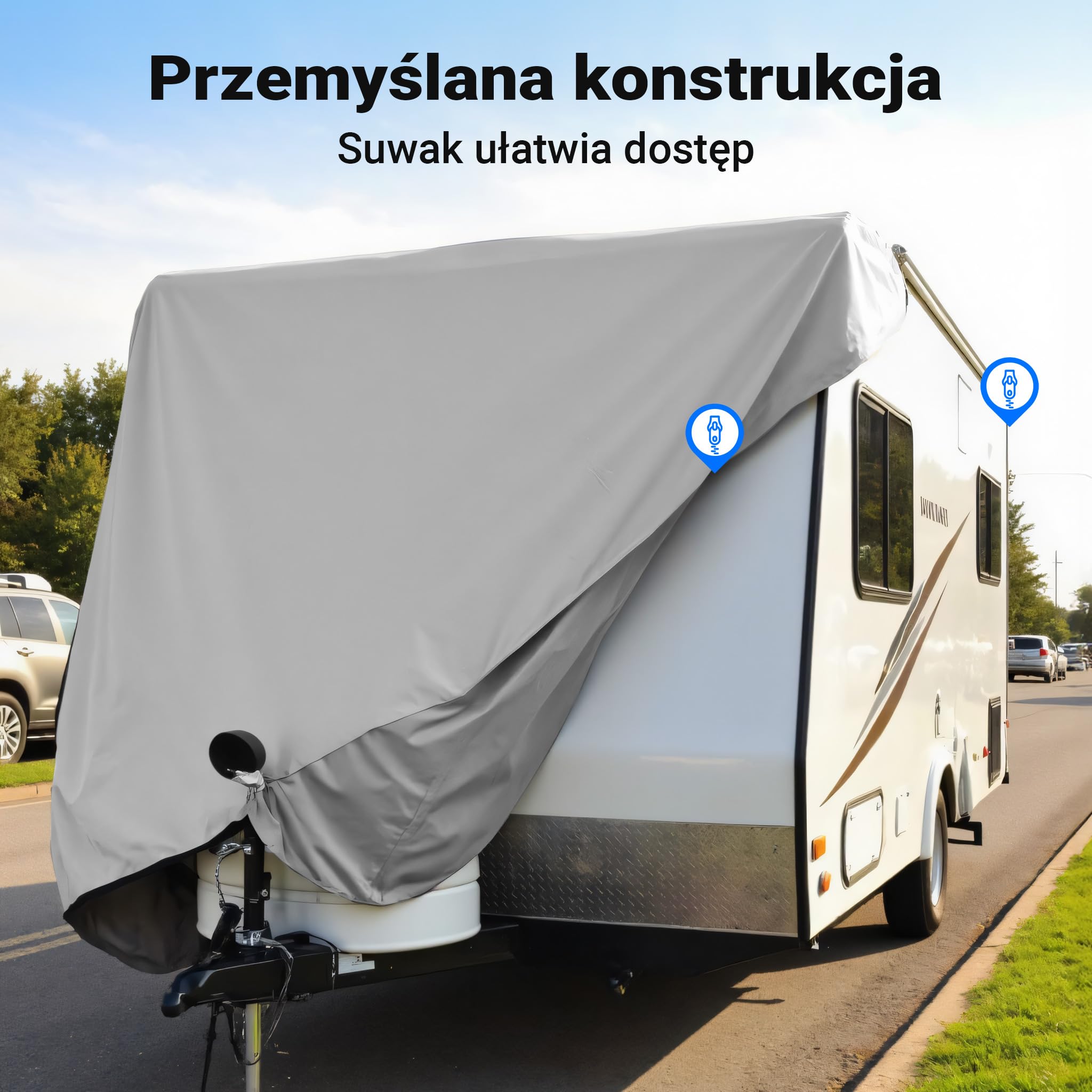 Osłona ochronna na przyczepę kempingową rozmiar M 520x225x220cm pokrowiec na przyczepę kempingową