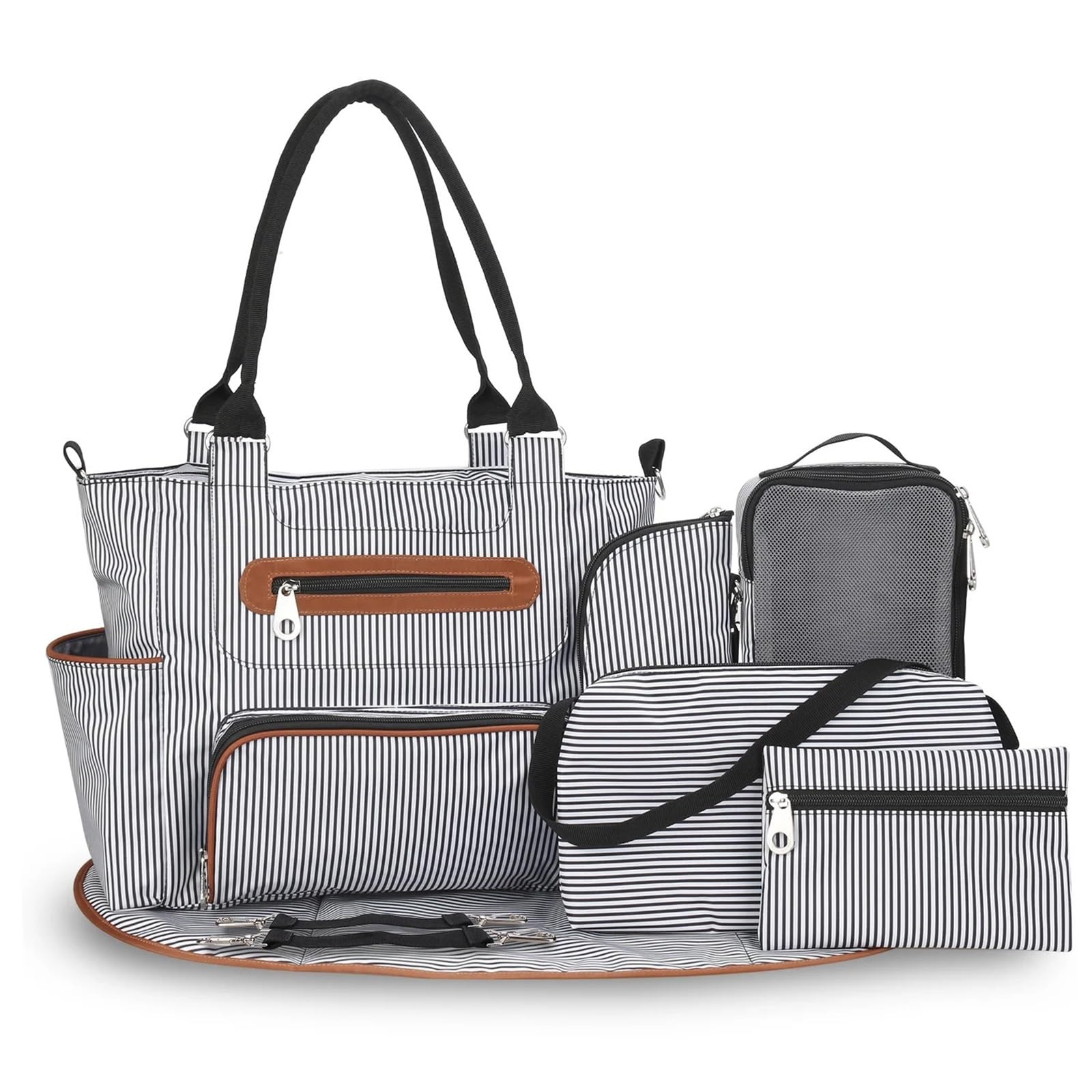 Bolso Carro Bebe Bolsa de mamá, Bolsa térmica, Bolsa de Maternidad de Gran Capacidad for niños, Bolsas de pañales, Mochila Impermeable multifunción for Cochecito de niños(Black Strips)
