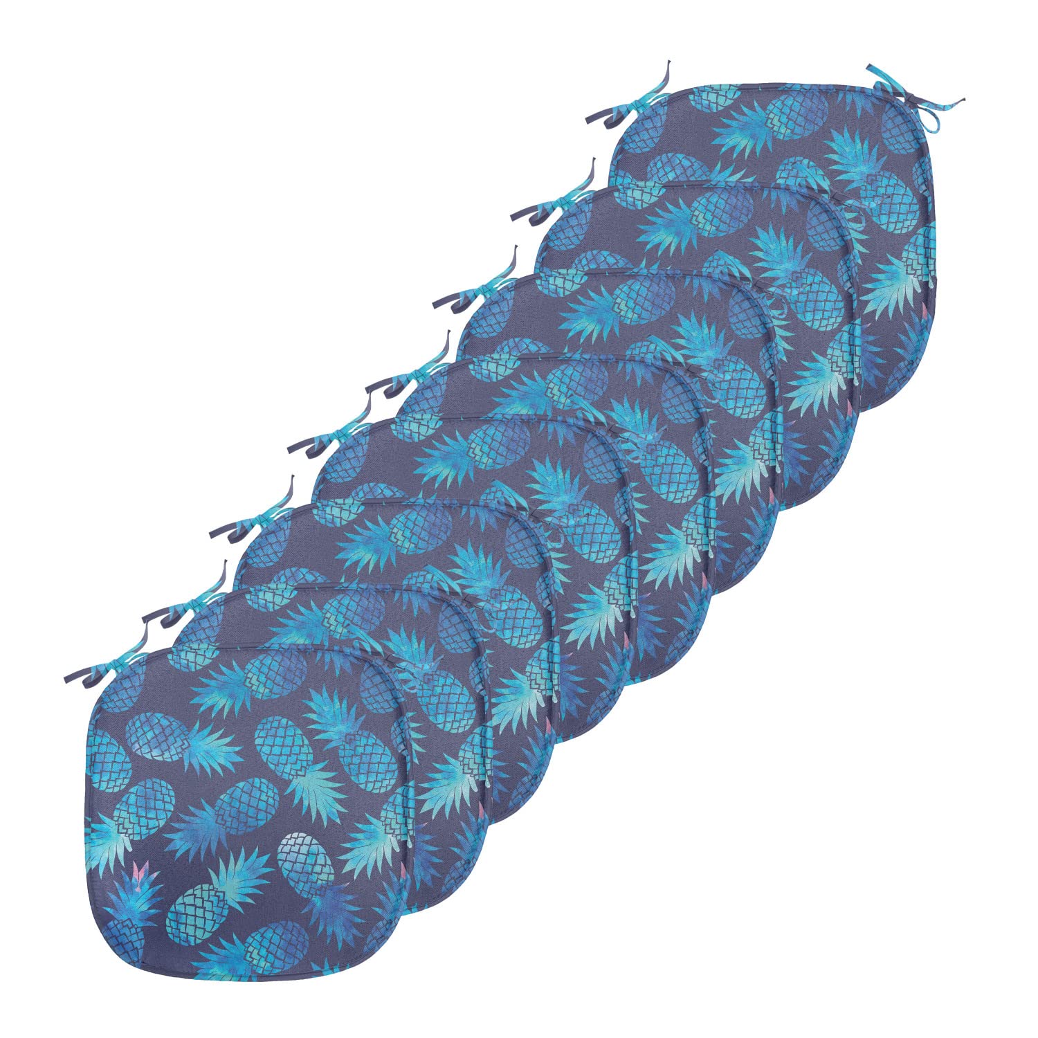 Ambesonne Pastel Chair Seating Cushion Set of 8, Tropical Hawaiian Pineapple in Blue Shades Hipster Exotic Summer Fantasy, Anti-Slip Seat Padding for Kitchen & Patio, 16