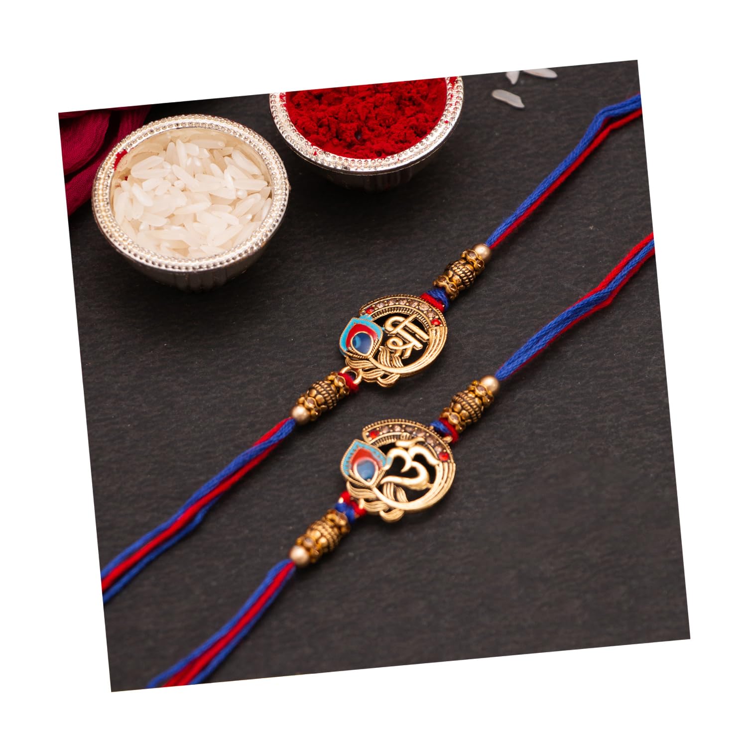 CraftVatika Metal Designer Rakhi For Brother Bhaiya Om Rakhi For Bhai With Greeting Card Shri Mor Pankh Rakhi For Bhaiya Rakhi Set Of 2 For Rakshabandhan Combo-picture-5