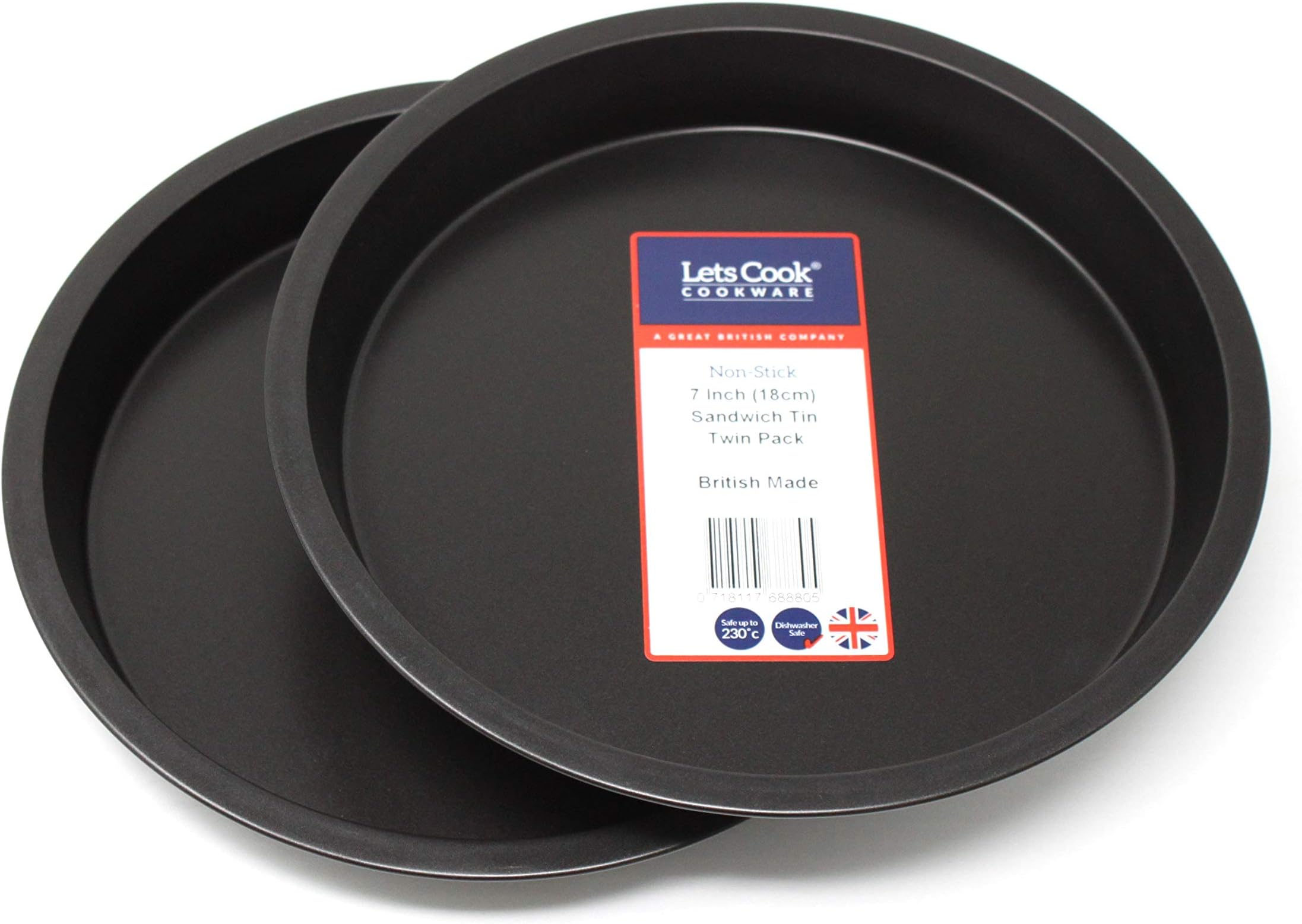 7 Inch Victoria Sandwich Tin Twin Pack, Fixed Base, 18cm, British Made with Double Coated Non Stick by Lets Cook Cookware