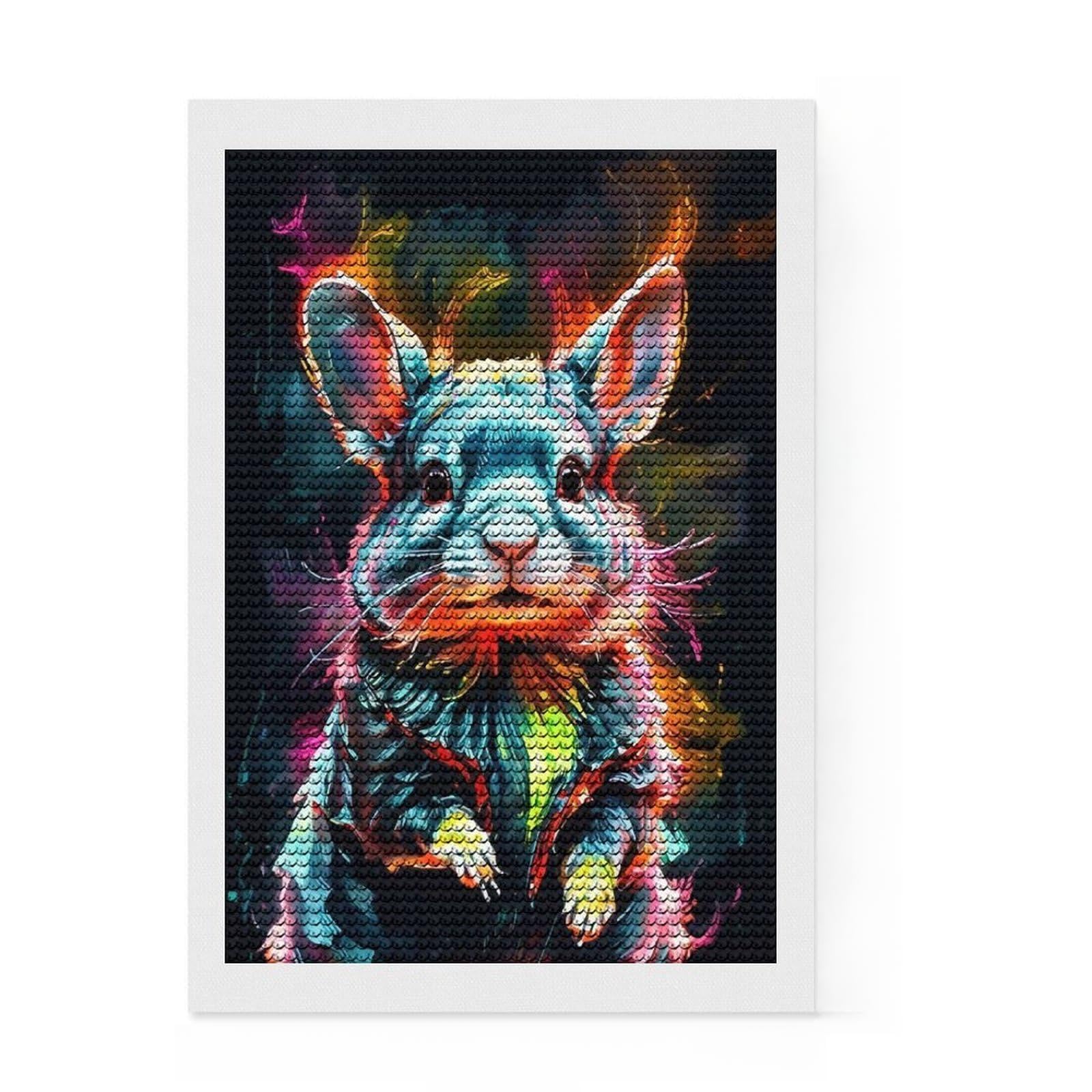 Junmoney Colorful Chinchilla Art Diamond Painting Canvas Set 8"x12", with Tool Kit, Complete Accessories, Modern Decor, Birthday Gift