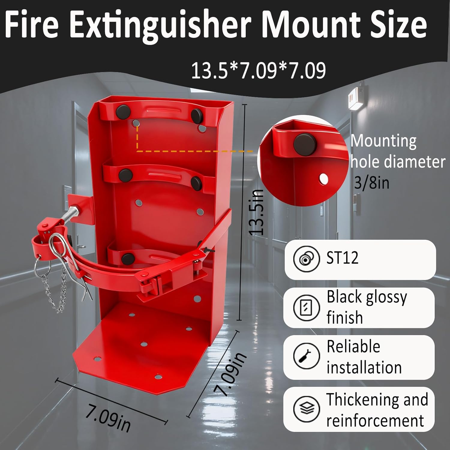 Fire Extinguisher Bracket, Heavy Duty Fire Extinguisher Wall Mount St12 Steel, Fits 20lb Dry/10lb CO2 Extinguisher Holder for School,Garage,Truck,Boat(Red,20LB)