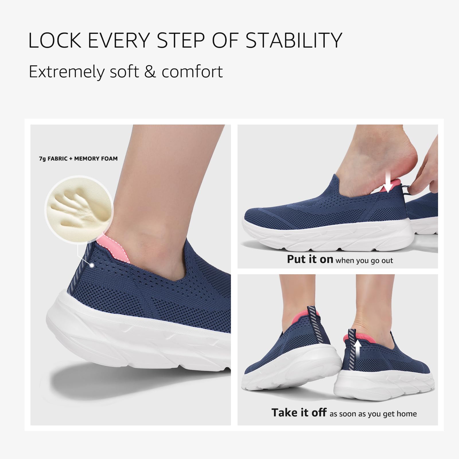STQ Scarpe da ginnastica da donna senza lacci, con punta larga, comode, da tennis, in memory foam, ortopedico, supporto per arco plantare, per fascite plantare, palestra, fitness