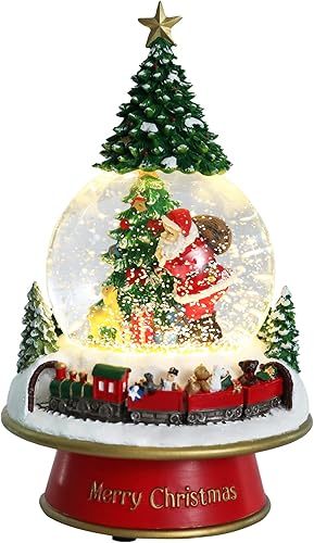 Globo de nieve de Navidad, Papá Noel con regalo, árbol de Navidad, mini tren de transporte de osos musicales con purpurina giratoria, funciona con