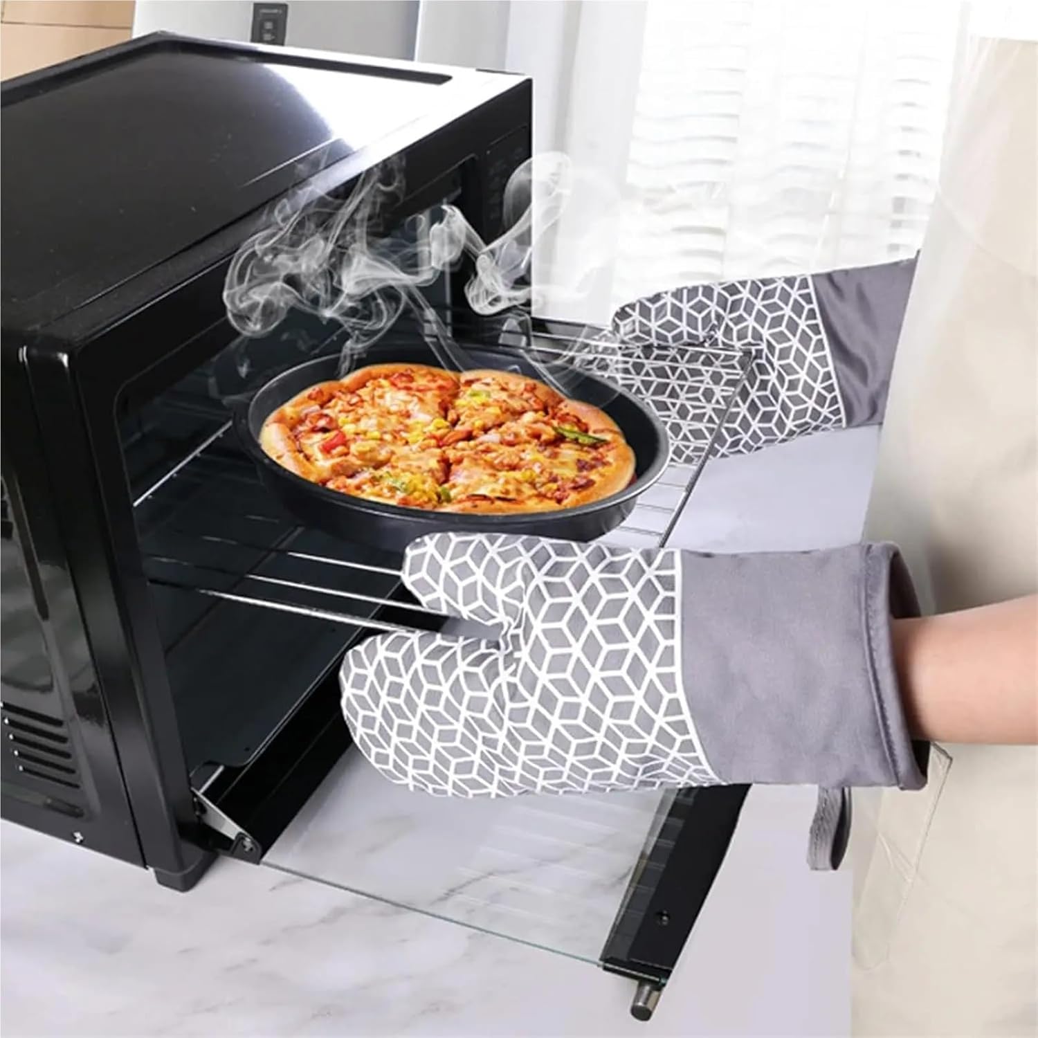 6-Piece Heat-Resistant Oven Mitts Set with Non-Slip Silicone Surface for Cooking and Baking