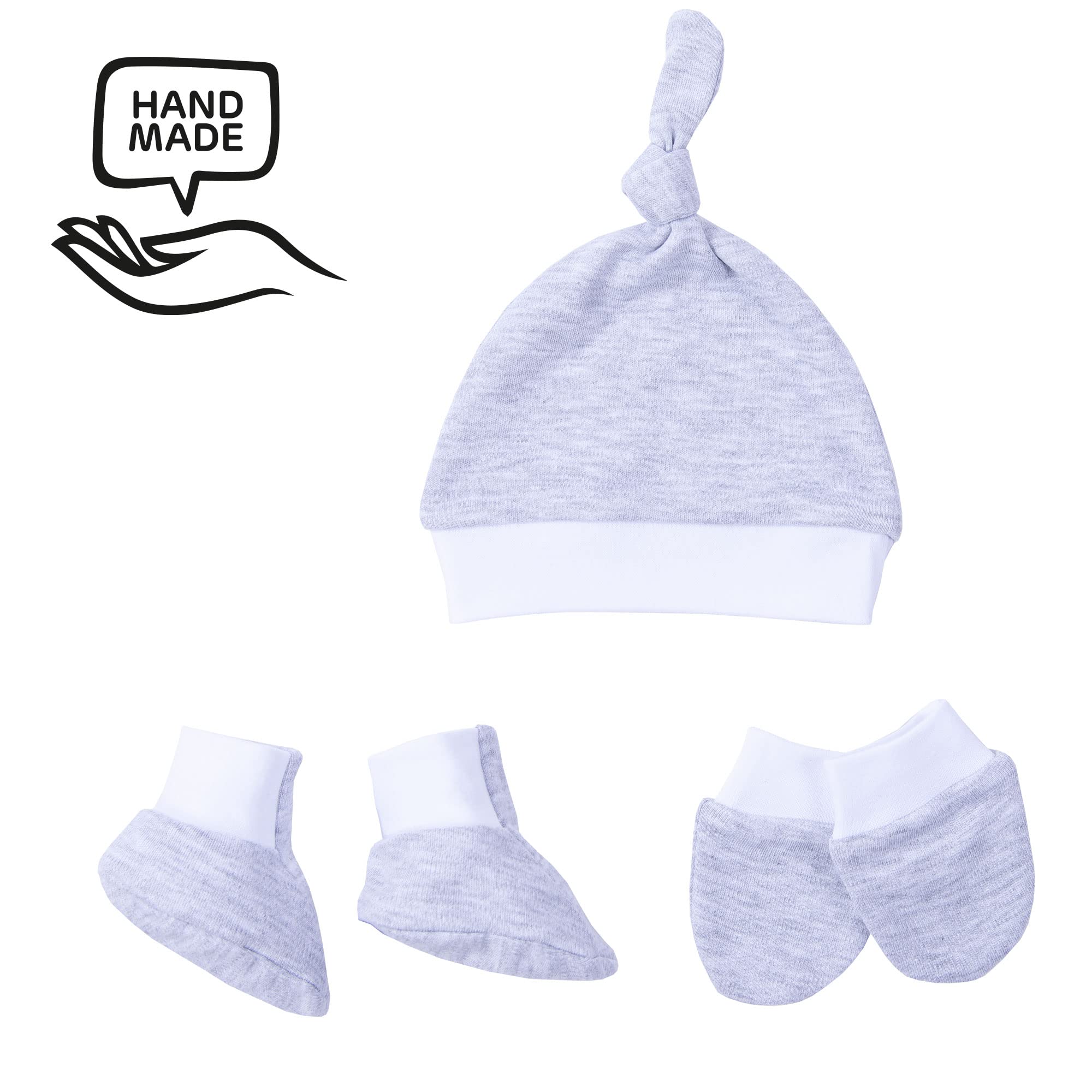 Geboorte Geschenkset: Wikkeldeken, Muts, Krabwanten, Sokken - Eerste Uitrusting voor Pasgeboren Baby, Geschenkdoos voor Ouders en Zwangerschap ( Grijs