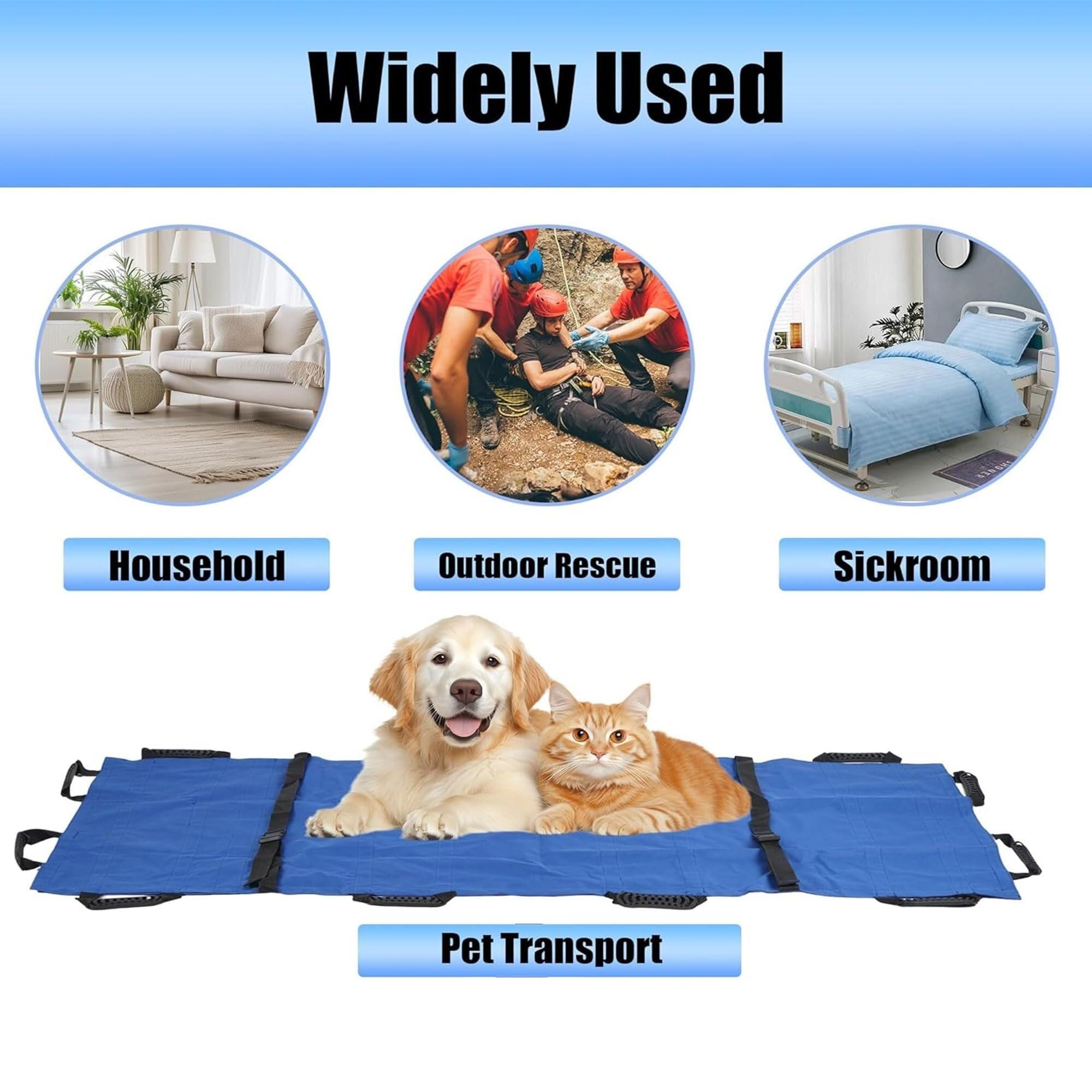 Civière Portable for Grands Chiens | 12 poignées renforcées | Réutilisable et Lavable | Aide au Transport d'urgence | Pliable et Format Voyage