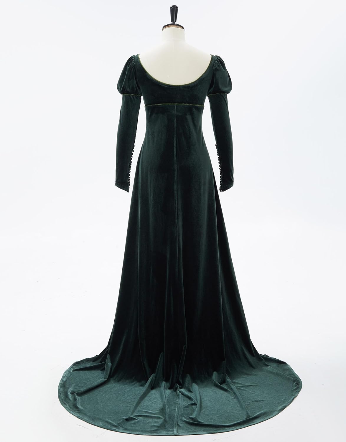 miccostumes Women's Medieval Renaissance Dress Queen Princess Cosplay Costume Empire Style Green Velvet Dress Low Neckline - Image 3