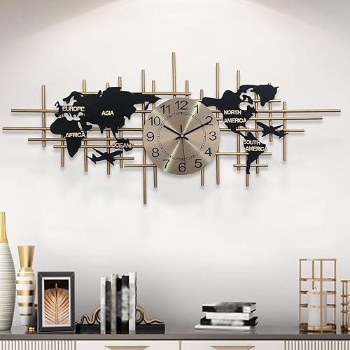 Reloj de pared grande para decoración de sala de estar, reloj de pared de metal silencioso con número arábigo vintage para sala de estar, comedor,