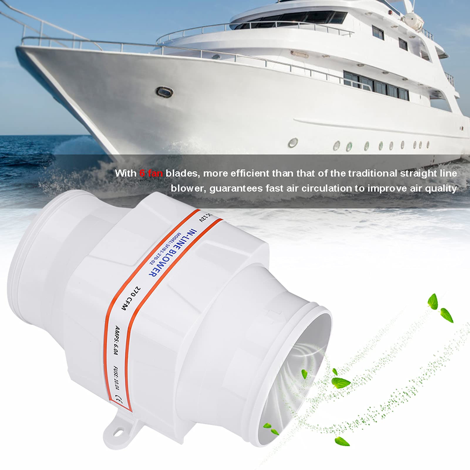 Wakects Ventilateur de 4 Pouces, Ventilateur de Ventilation Ventilateur d'air de Cale en Ligne, en ABS 6 Pales de Ventilateur, pour Yachts Bâtiments Caravanes