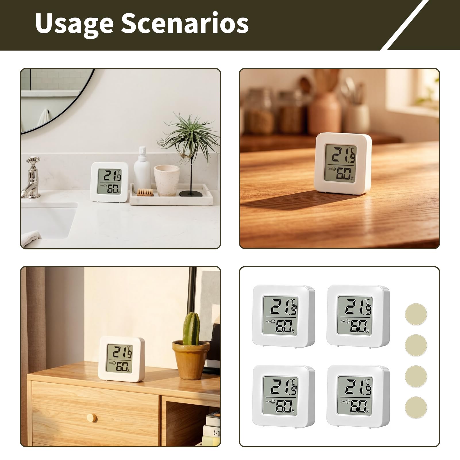 4 Stück Mini-Thermometer, Hygrometer, digital, für den Innenbereich, LCD, hohe Genauigkeit, Monitor von Temperatur und Luftfeuchtigkeit für Haus, Büro, Inkubatoren, Kühlschränke, Aquarien, Genauigkeit