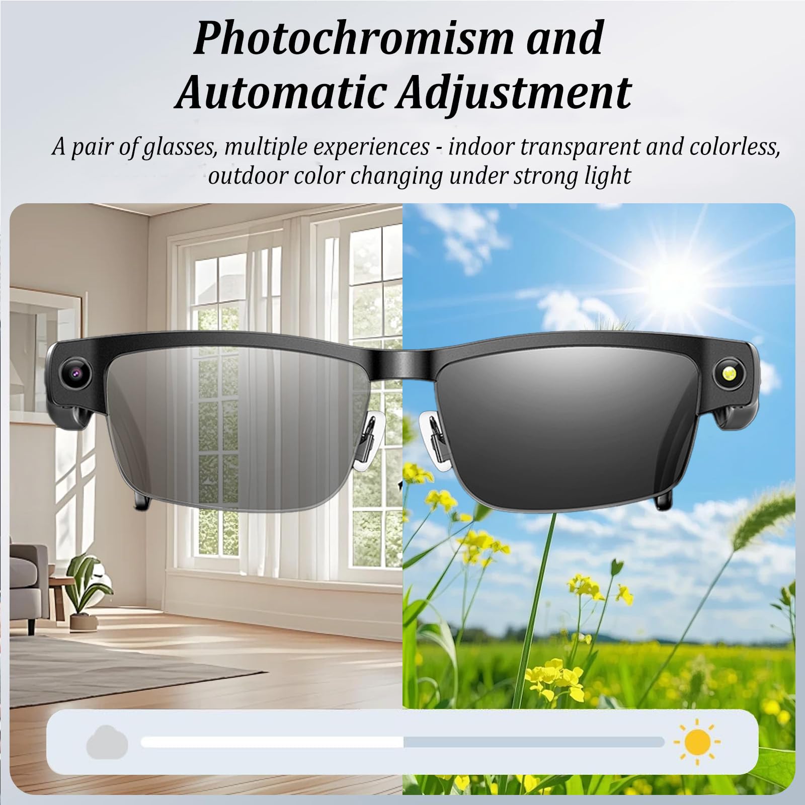 AI Smart Glasses 4K HD, 800 W, fotocamera anti-oscillazione, occhiali con registrazione video, doppi microfoni con cancellazione del rumore, traduzione simultanea, integrazione ChatGPT (lenti