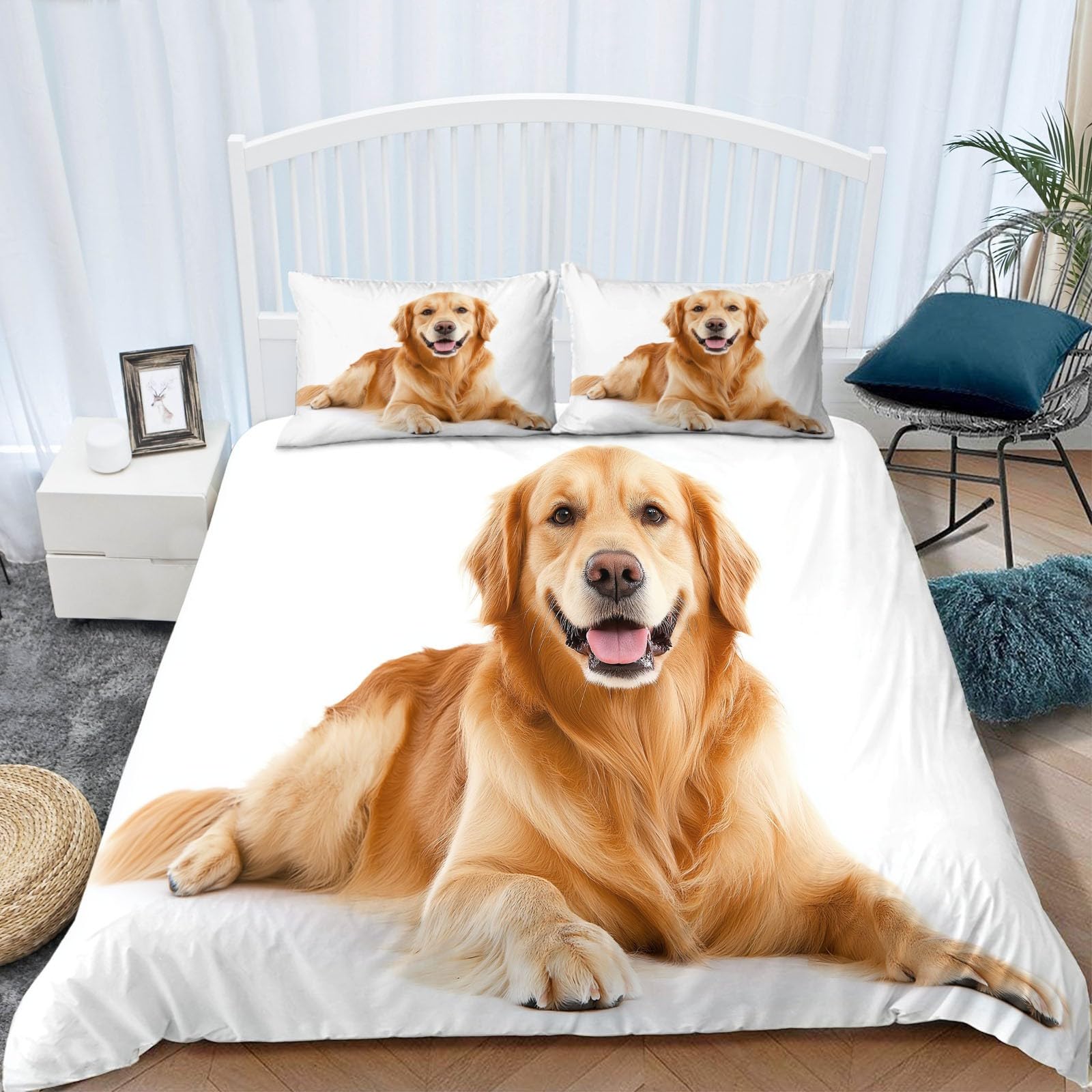 Funda Nordica para Cama 105/135 Perro Perdiguero De Oro Animales Funda de Edredón de Polialgodón, Juego de Ropa de Cama con Fundas Nordicas 180x220 cm + 2 Funda de Almohada 50x75 cm