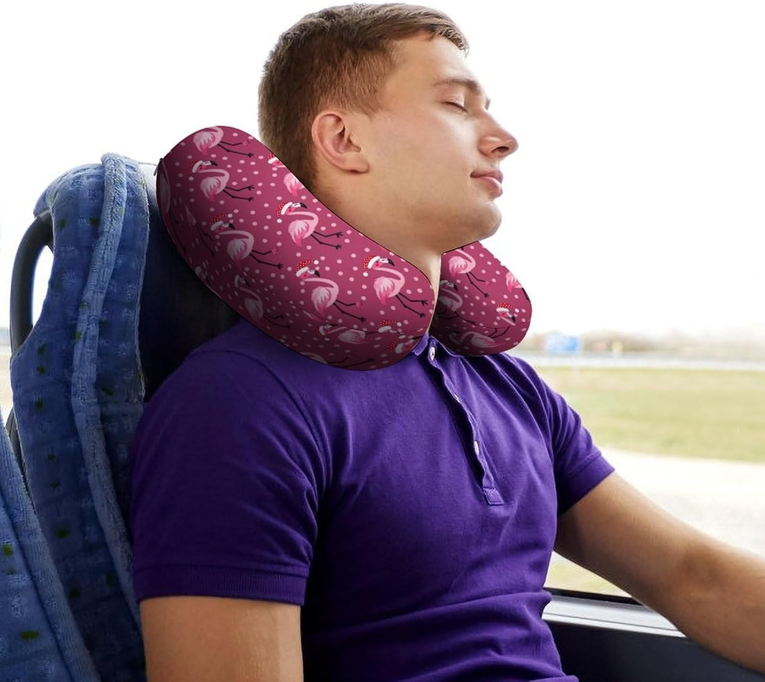 Flamingo with Santa Hat Travel Pillow U Shape Neck Pillow Washable Pillowcase for Sleeping Chair