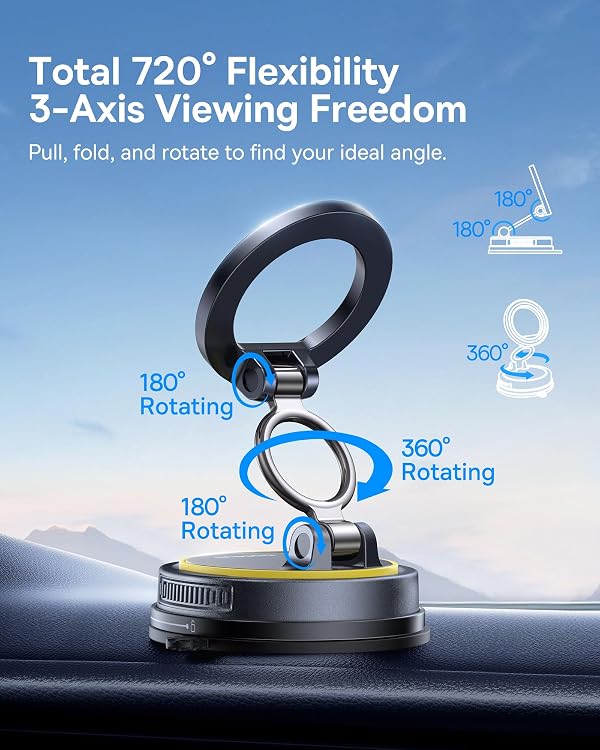 Baseus for Magsafe Car Mount, Vacuum 119LBS Magnetic Suction Cup Phone Holder for Car, 720° Adjustable Foldable Cell Phone Holder with Reusable Washable Gel for Car & for iPhone 17 16 15 14 13 Pro Max by Baseus - Used condition - Image 4