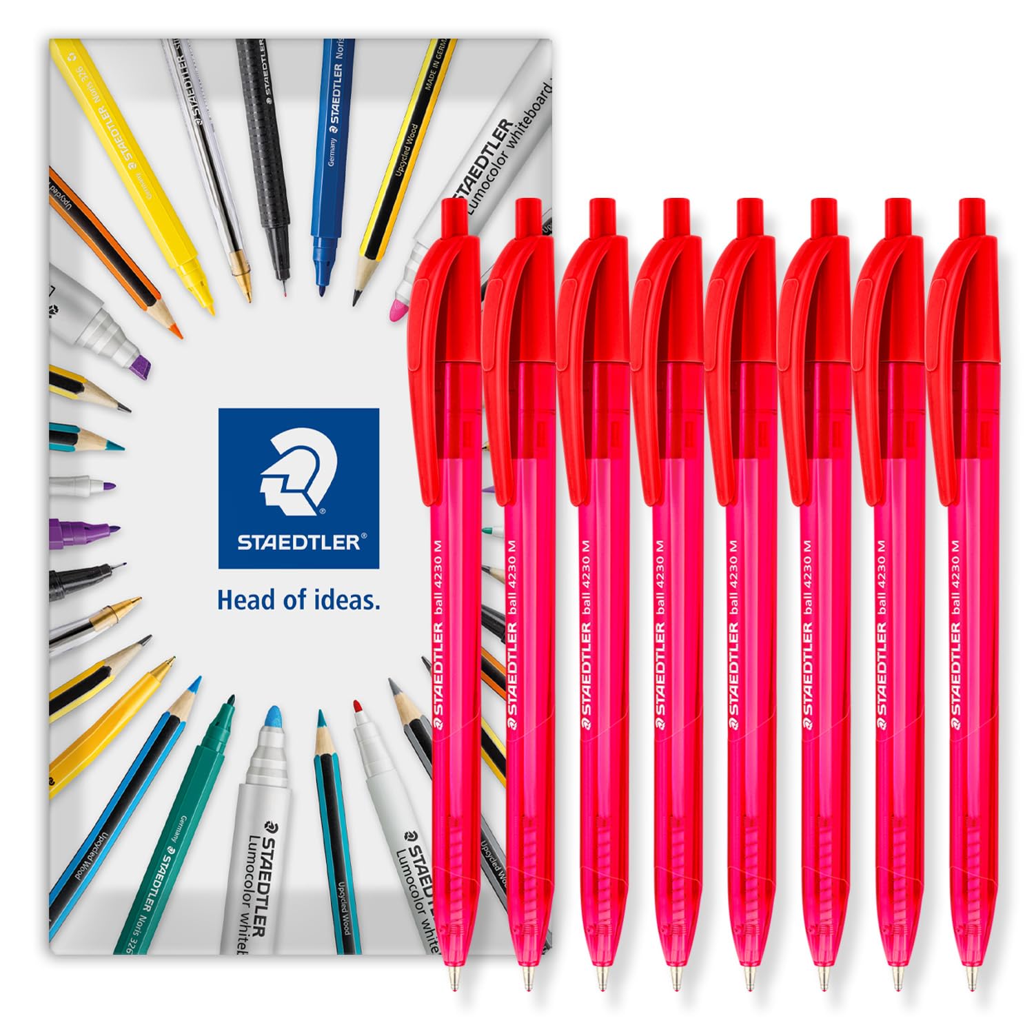 STAEDTLER 4230 Retractable Ballpoint Pen, Pack of 8 in Envelope, Red
