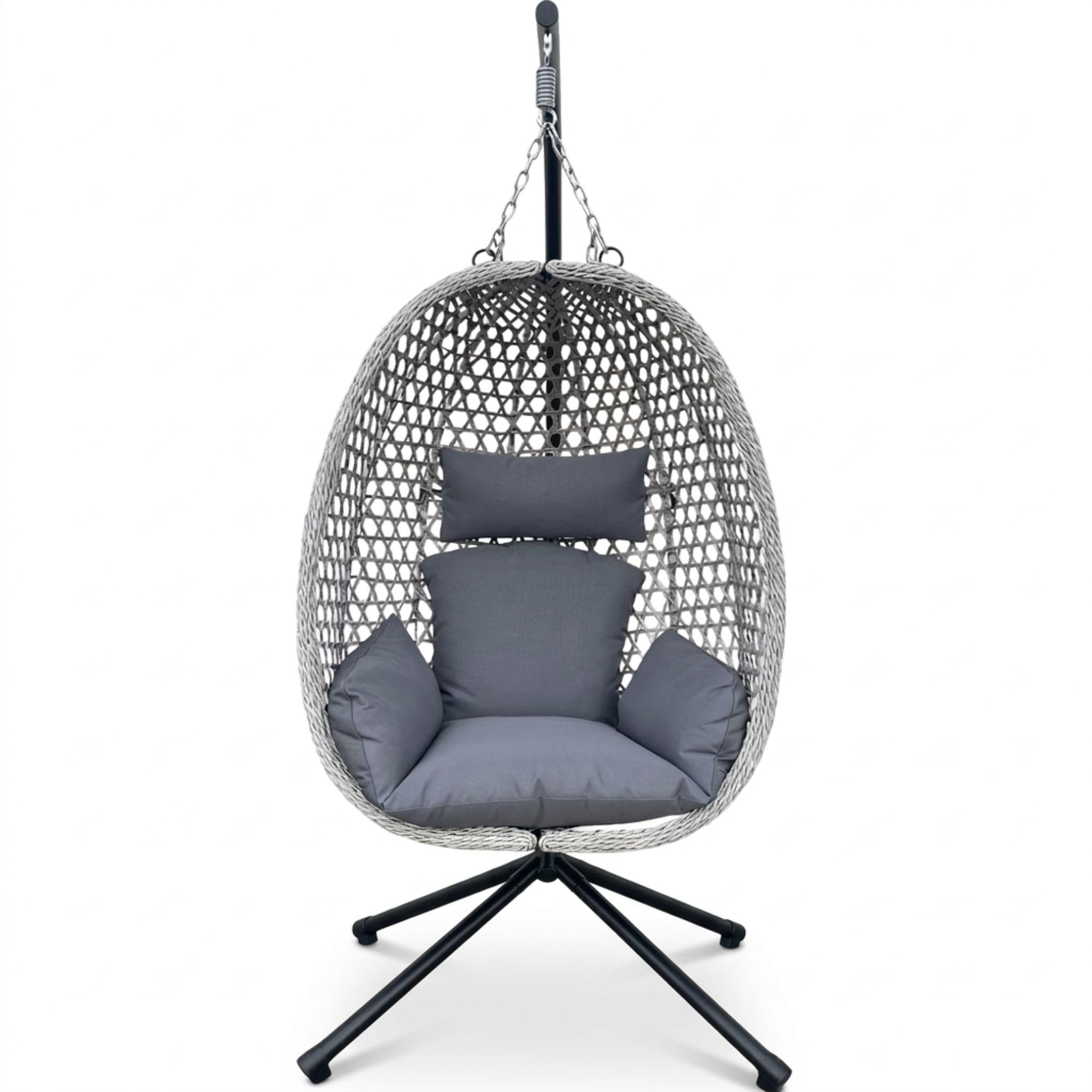 EaseAir® Hängesessel mit Gestell für Outdoor & Indoor – Ganzjähriger Loungesessel mit Sommer-/Winter-Wendebezug, bis 150 kg belastbar, inklusive robuster Abdeckplane, faltbar, Grau