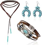 Turquoise Jewelry Set Collier Femme Boucle Doreille Femme Bracelet Femmes Country Concert Outfits for Women Western Boho Dresses Multi Piece Adjustable Necklace Earrings Bracelet Vintage Teardrop Gift for Women