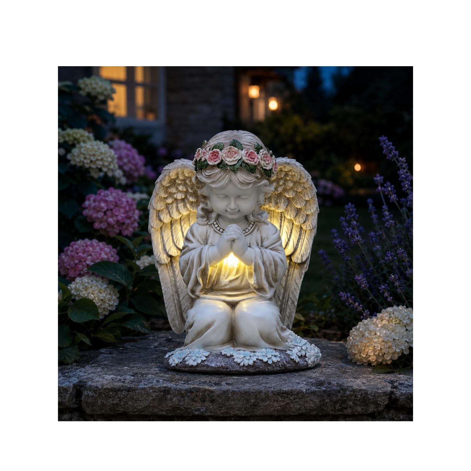 Jjiw Style 1 Solar Angel Statue Garden Ornaments Outdoor, Solar Statue Gardening Gifts