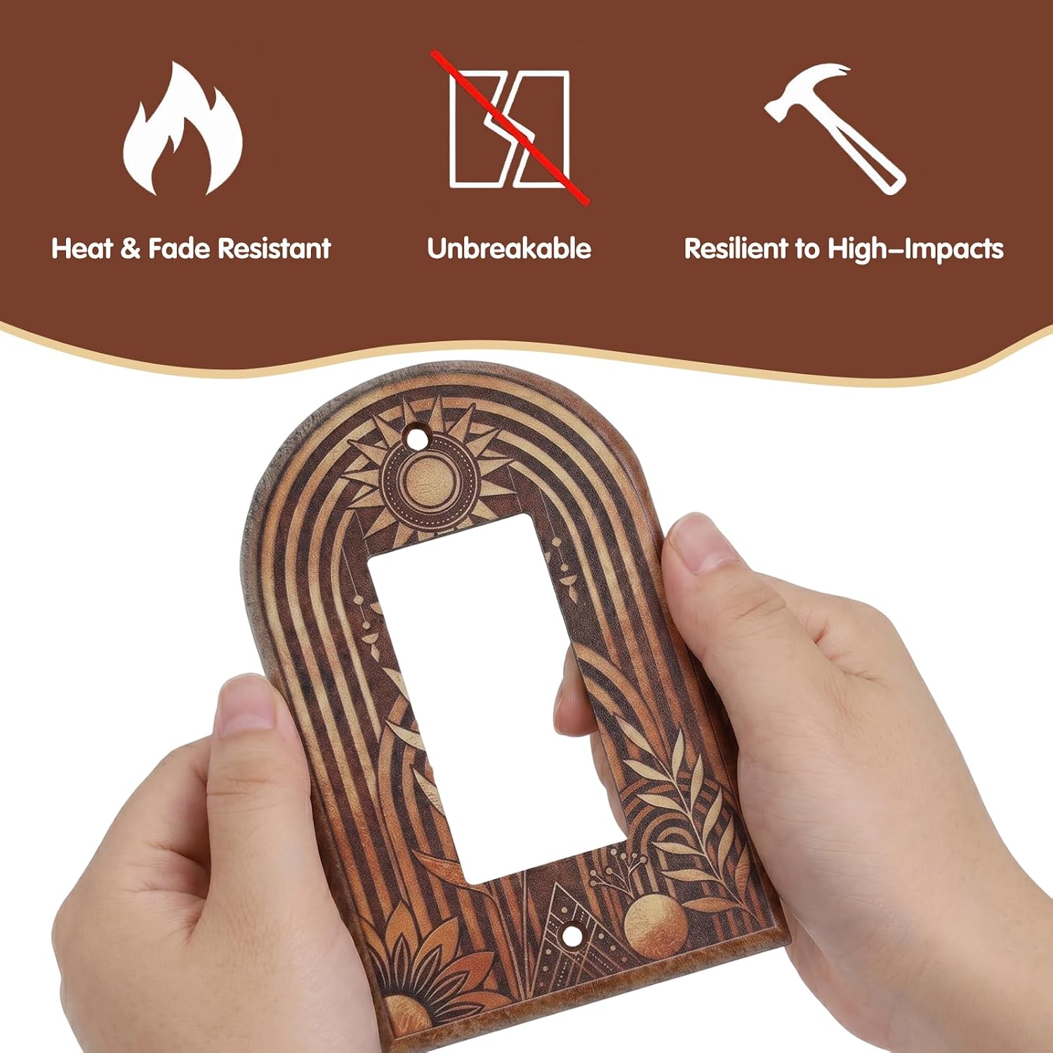 Wooden Arch Switch Cover, Boho 4 Pack Outlet Plates image 5