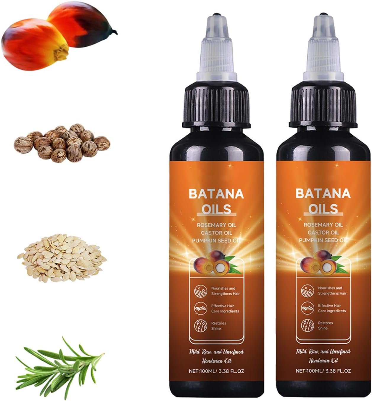 Batana Oil for Hair Growth Organic, with Rosemary, Castor, and Pumpkin Seed, Natural 4-in-1 Liquid Batana Oil