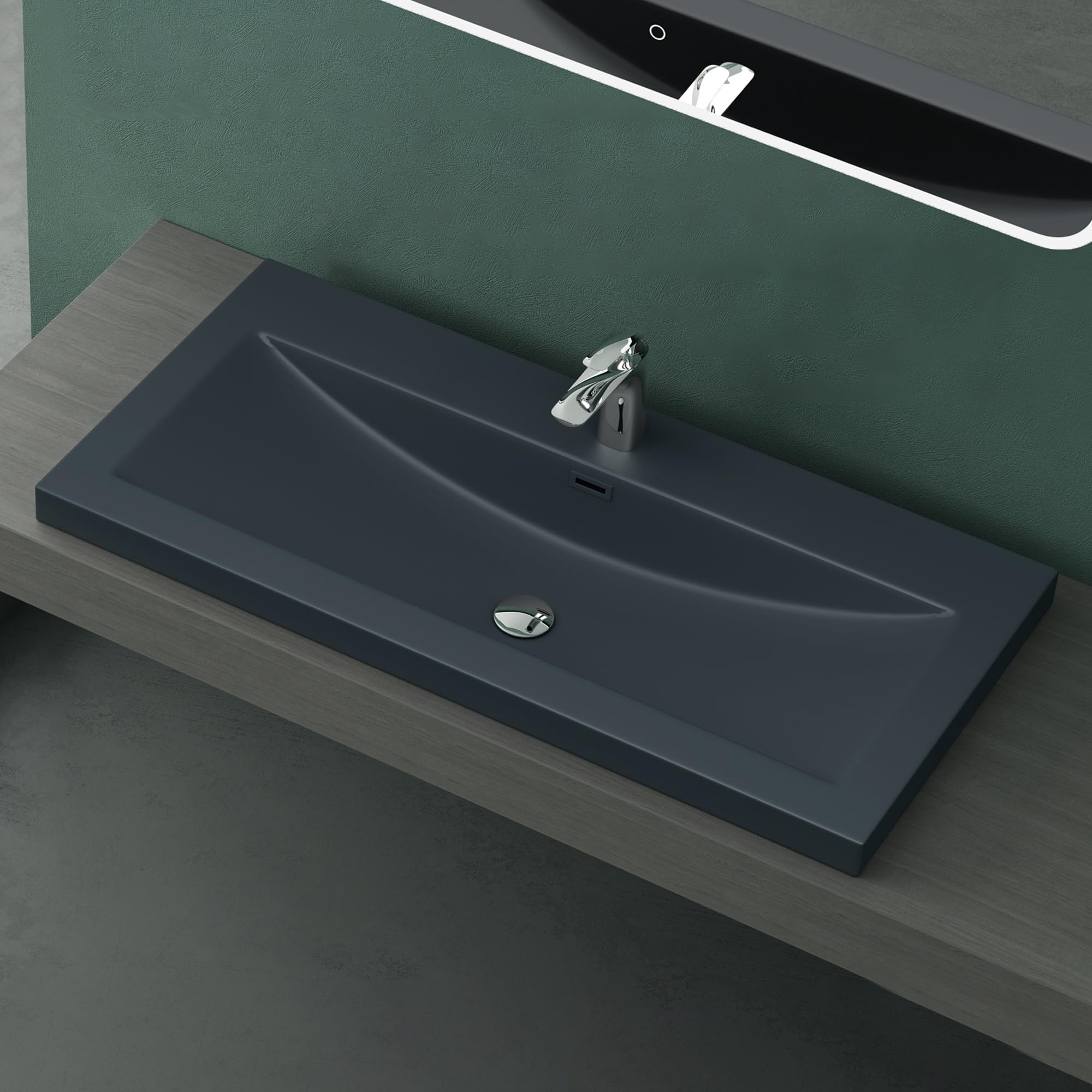 Mai & Mai Lavabo Incasso 100x48x13cm, Lavabo Sottopiano Lavandino Bagno da Marmo fuso Colossum01-1000,Antracite opaco