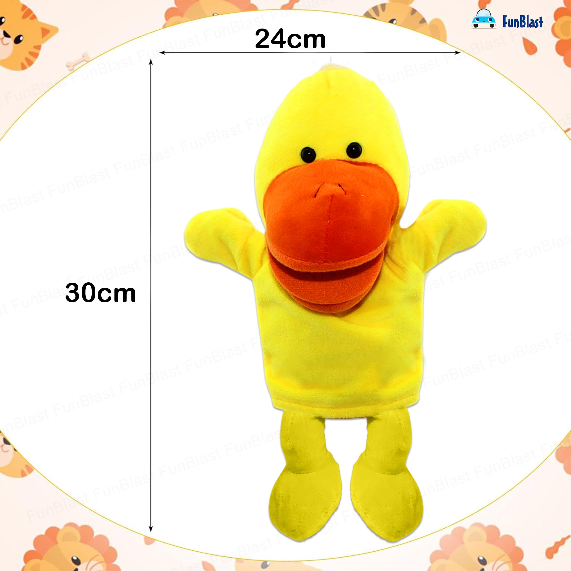 FunBlast Hand Puppets for Kids - Cute Animal Soft & Interactive Plush Duck Puppets for Storytelling, Role Play & Learning Toys, Perfect for Toddlers & Children (Yellow) 1