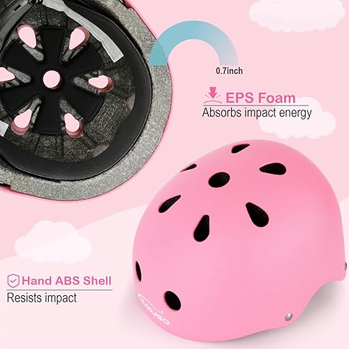 Miniatura 17 de KAMUGO Casco de bicicleta para niños, casco para niños de 2 a 8 años con equipo de protección deportiva, rodilleras, coderas, muñequeras