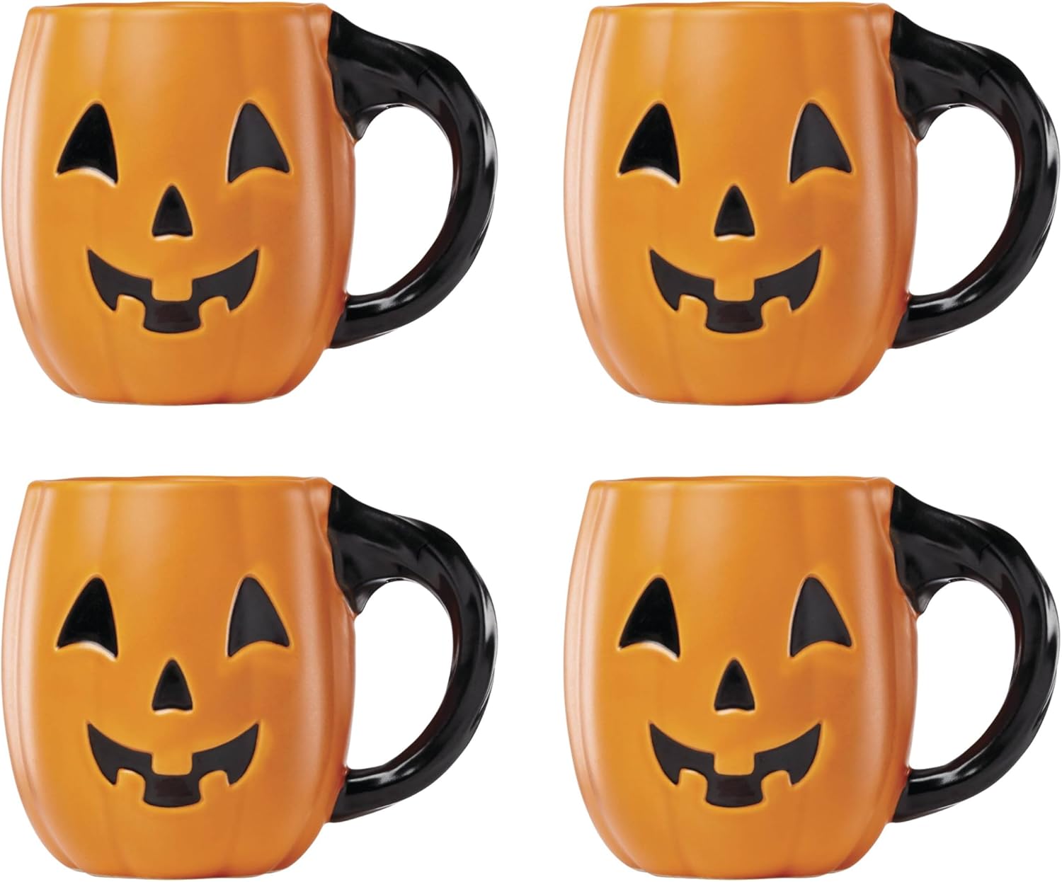 Lenox Coffee Mugs, Vintage Halloween Figural Pumpkin 20 Oz Mugs Set of 4, Porcelain, Spooky Drinkware Set, Dishwasher Safe, Microwave Safe, Halloween Decor Indoor, Pumpkin Decor (Orange/Black 4 Piece)