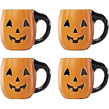 Lenox Coffee Mugs, Vintage Halloween Figural Pumpkin 20 Oz Mugs Set of 4, Porcelain, Spooky Drinkware Set, Dishwasher Safe, Microwave Safe, Halloween Decor Indoor, Pumpkin Decor (Orange/Black 4 Piece)