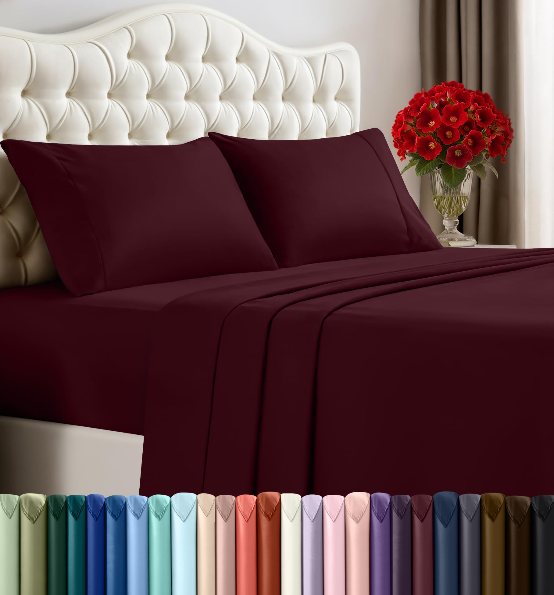 Utopia Bedding Queen Bed Sheets Set - 4 Piece Bedding - Brushed Microfiber - Shrinkage and Fade Resistant - Easy Care (Queen, Red Burgundy)