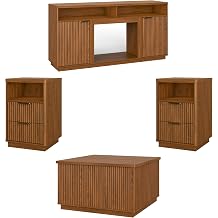 4-Piece Fluted Living Room Set Includes 31.5" Fluted Lift Top Coffee Table,59" Fluted TV Stand for TVs Up to 70 inches and 2 Fluted Nightstands with Drawers,Walnut
