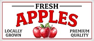 Large Fresh Apples Food Fruit Stand Banner Retail Store Home Shop Business Sign Weatherproof Vinyl Apple Farmers Market (Small 30")