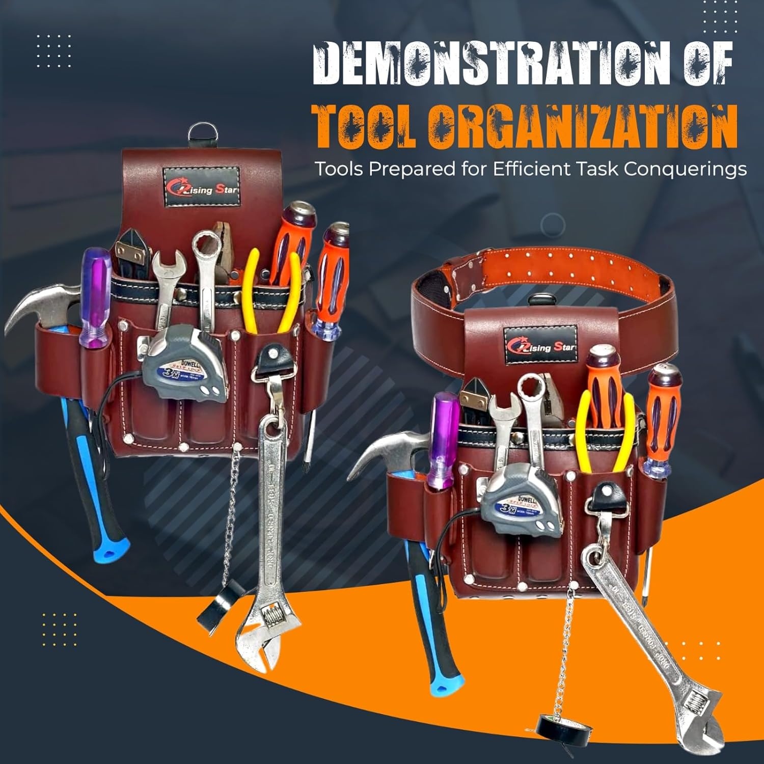 Rising Star Wears Professional Tool Belt with Suspenders | Leather Carpenter & Electrician Tool Belt | Heavy Duty Construction Belt for Men