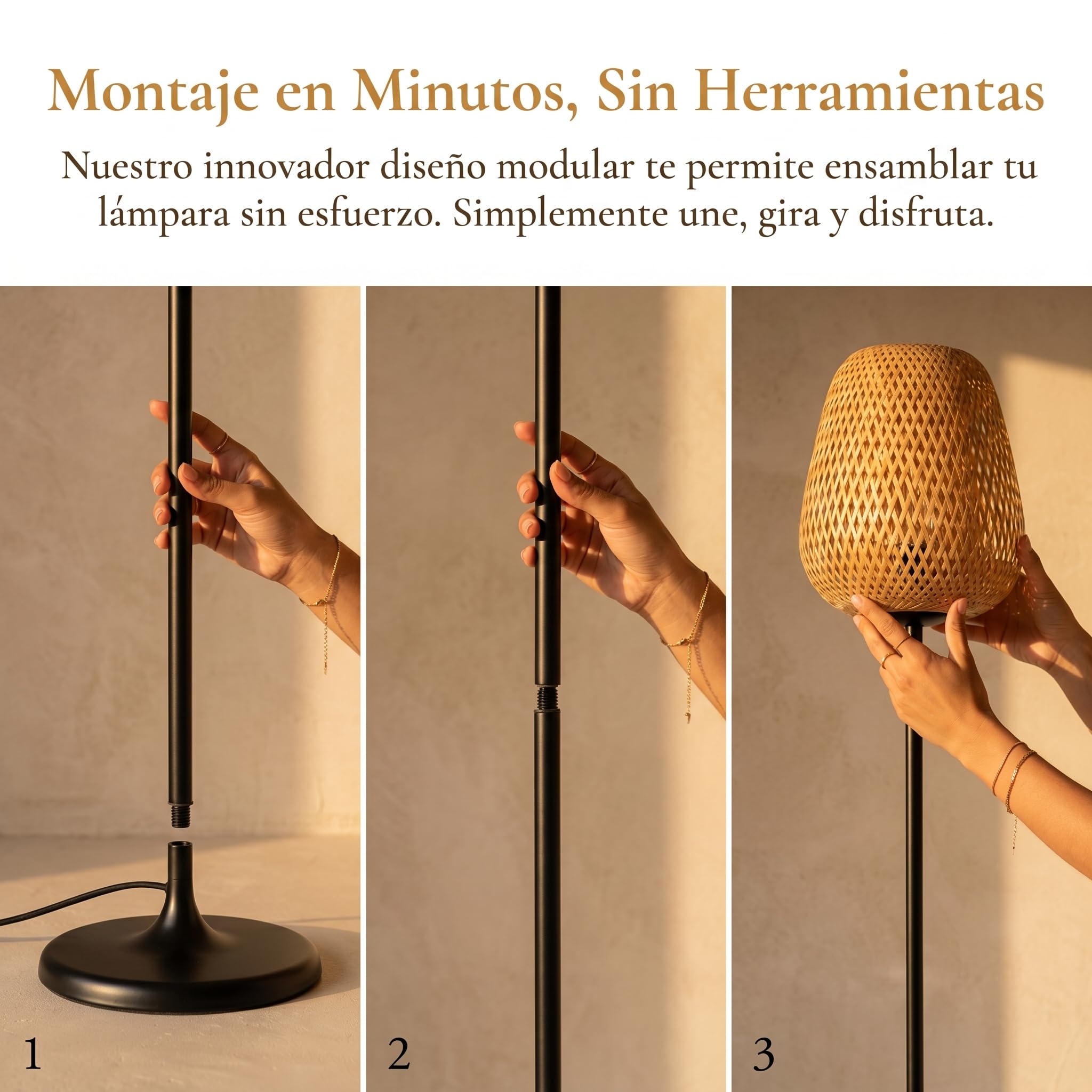 BARCELONA LED Lampa Podłogowa NIKKO z Rattanu z Oprawką E27, Lampa Stojąca Boho z Ręcznie Plecionym Kloszem, Czarna Metalowa Konstrukcja, Oświetlenie Nastrojowe do Salonu Sypialni Jadalni