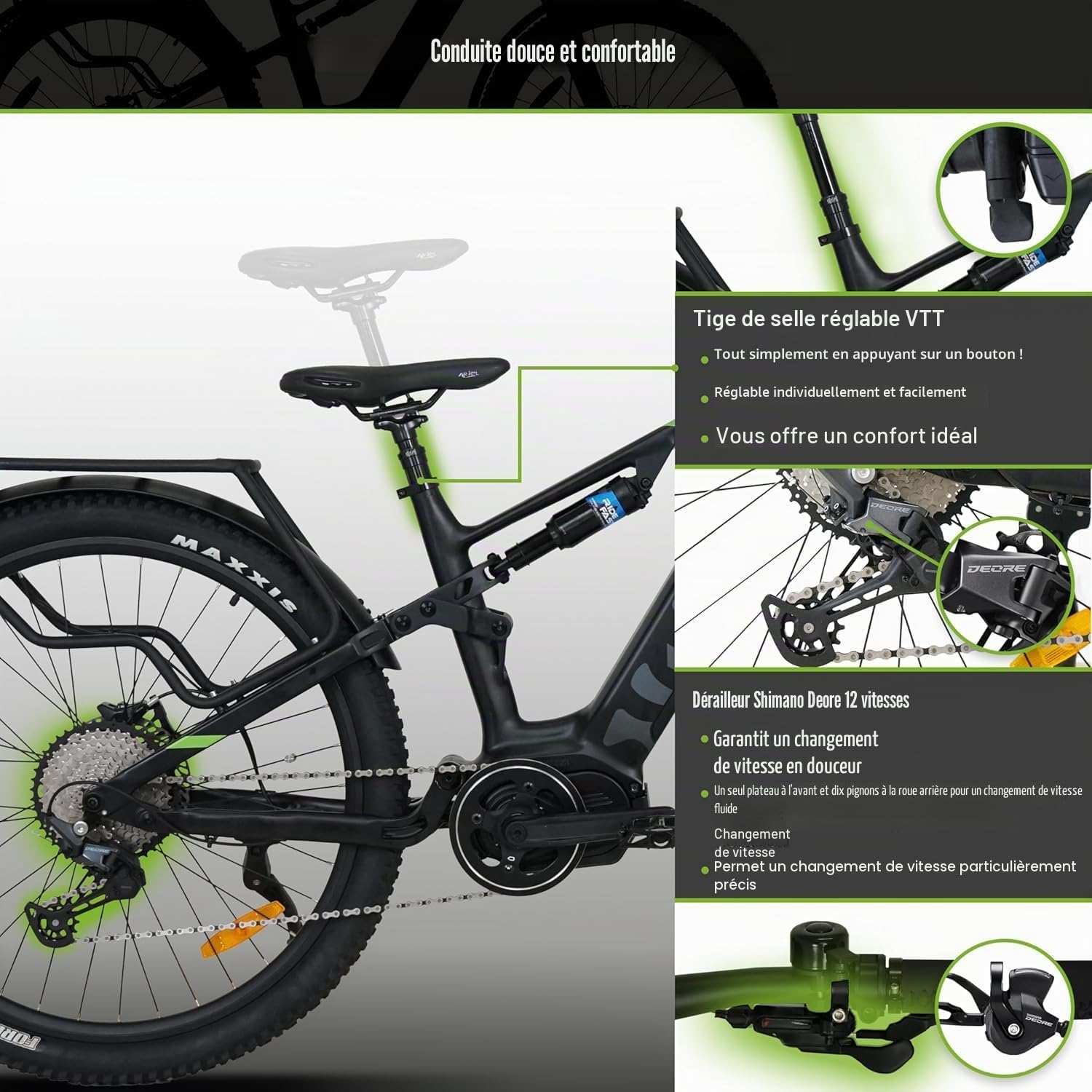 E-SUV M5T Centro Vélo électrique 29" avec Moteur Central 110 Nm, 12 Vitesses, Suspension Avant et arrière, Find My, jusqu'à 180 km, vélo électrique pour Homme et Femme avec Porte-Bagages