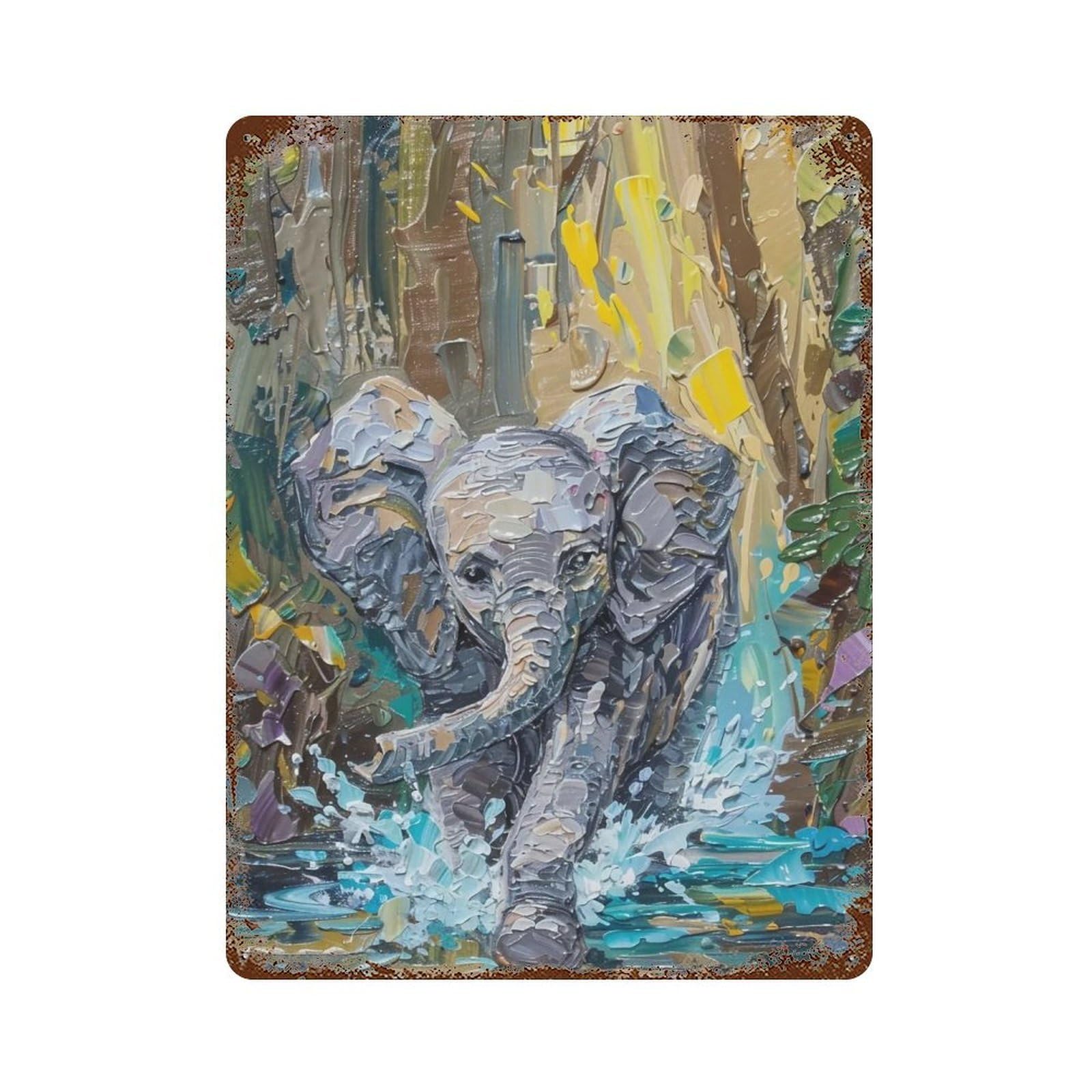 Hduryeyryy Multicolour Baby Elephant Stream Wander 02 Wall Retro Iron Vintage Art Metal Tin Sign Poster Modern Home Cofffee Club Art Bar Shop Decor 40X30cm