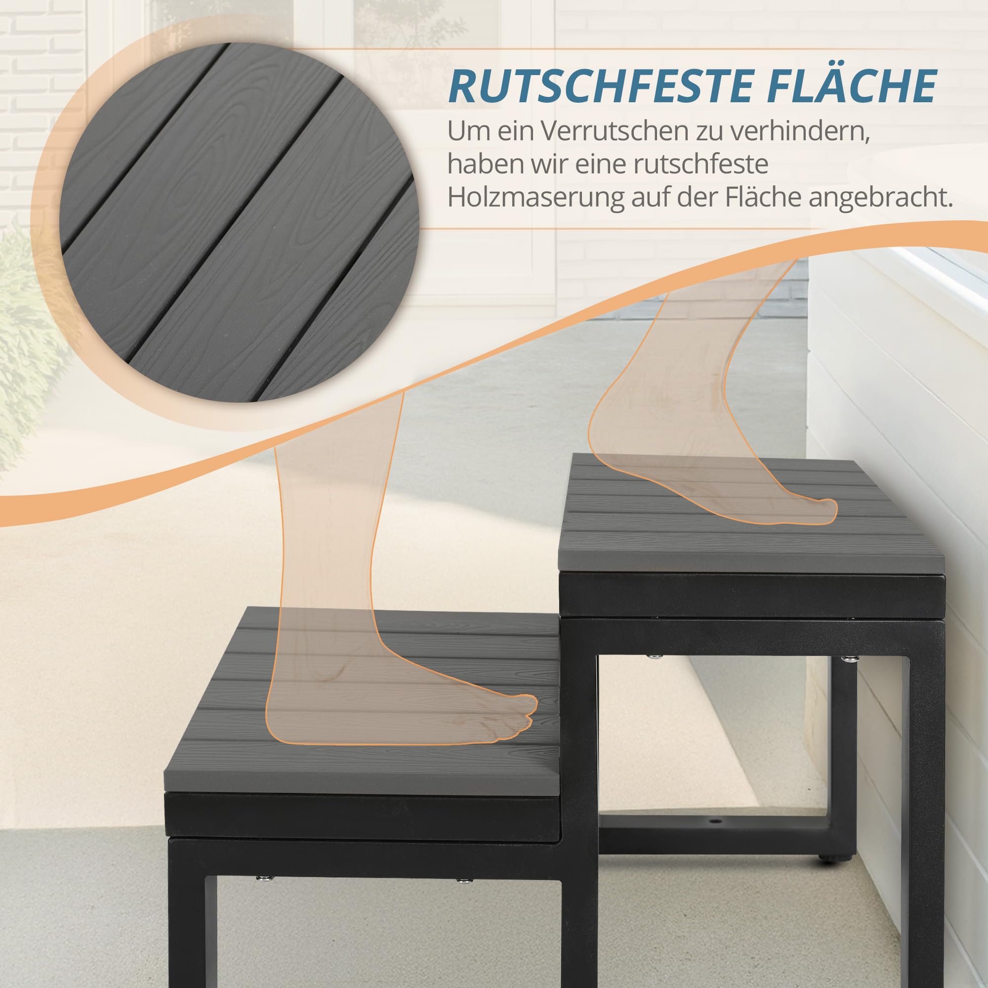 LUE BONA 2-Stufen Whirlpooltreppe, rutschfeste Poolleiter mit HDPS-Stufen & Aluminiumrahmen, für Whirlpool, Pool & Terrasse, 40 x 53 x 38 cm,Dunkelgrau