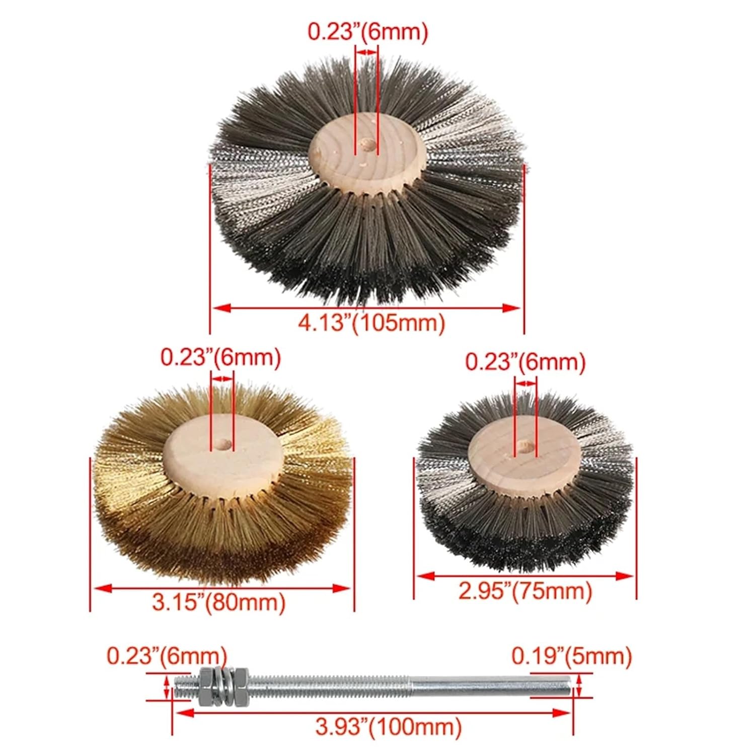 2pcs 80mm 4 Inch Stainless Steel Brass Wire Wheel Brush Set for Drill Shank 1/4" for Wood Metal polishing deburring Cleaning(Mix 2pcs)